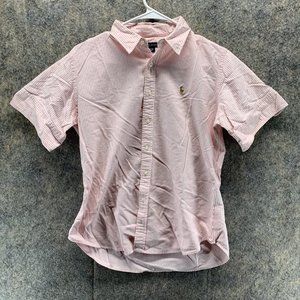 Ralph Lauren Shirt Women 12 Ladies Pink Short Sleeve Outdoor Striped Casual